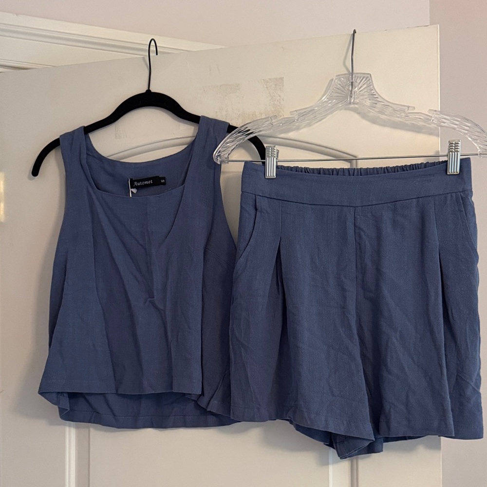 Blue Sleeveless Top and Shorts Set